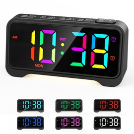 Alarm Clocks for Bedrooms, RGB Digital Clock with Night Light Large LED Display Dual Alarms Bedside Clock with 7 Dimmer & 5 Volume Levels,USB Charging Port,Loud Alarm Clock for Heavy Sleepers