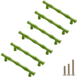 ESreake 6Pcs Bamboo Shape Solid Zinc Alloy Cabinet Knobs Handle pulls, Dresser Drawer Cabinet Cupboard Closet Door Pull Decorative Furniture Accessories Knobs (Length 4.9"/Hole Distance 3.8", Green)