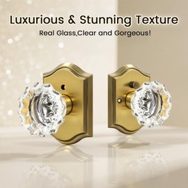 KNOBWELL Glass Door Knobs Interior, Vintage Privacy Crystal Door Knobs for Bedroom &Bathroom, Antique Brass Door Locksets, Push Pin Button Inside Lock, 1 Pack
