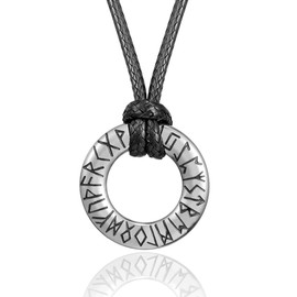 RWQIAN Mens Viking Necklace Silver Norse Rune Pendant with Leather Rope Chain Nordic Amulet Necklace Jewellery Viking Gift for Men