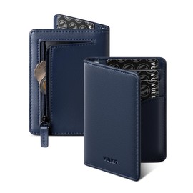 VULKIT RFID Blocking Bifold Card Holder Wallet for Men, Minimalist Credit Card Wallet with Zipper Coin Pocket, Navy