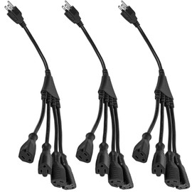 4 Way Power Splitter Pack of 5-1 to 4 Extension Cord Splitter, 1.5' Short Extension Cord UL Listed, Outlet Splitter 3 Prong, Power Strip Outlet Plug, Y Style Extension Cord, Black, SJT 16 AWG