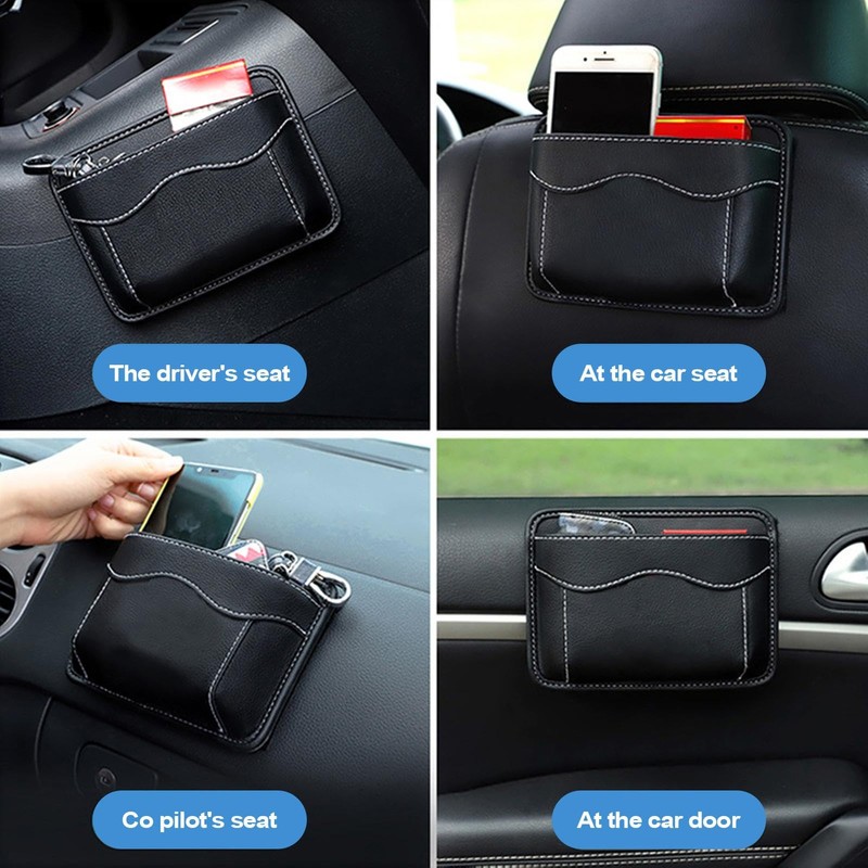 Car Side Pocket Organizer,PU Leather Car Pocket Seat Side Bag