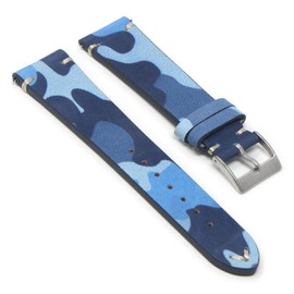 StrapsCo Camo Nubuck Leather Quick Release Watch Band Strap - Blue Camo - 18mm