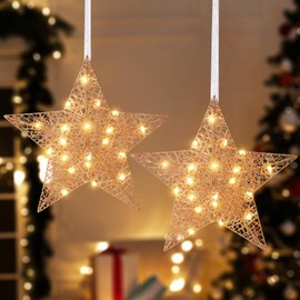 Lewondr LED Christmas Decoration Outdoor Star 2 Pieces 20 cm Star Shape Christmas Decoration Christmas Window Lighting Pendant Lamp LED Decoration Christmas Lighting Window for Indoor and Outdoor Use,
