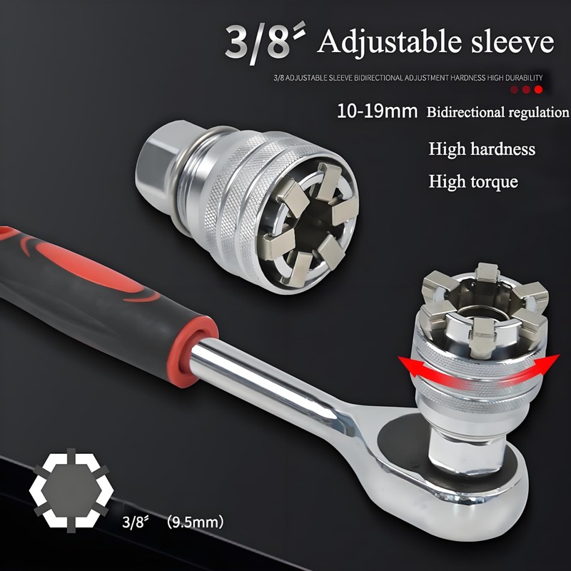 Abruga Upgraded Adjustable Universal Socket Wrench, Manual Socket Wrench, Multifunctional