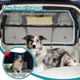 Dog Car Barrier Escape-Proof, 50" Wide Car Divider for 2nd 3rd Row Seats & Cargo Area, Durable Back Seat Car Gate Trunk Barrier with See Through Net Mesh for Small Trucks & SUV & Mid-Sized Vehicle