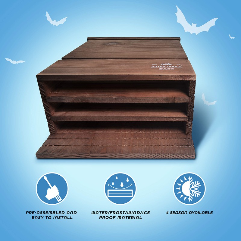 Outer Trails Japanese Cedar Bat House Habitat: Three Chambers, Weatherproof,