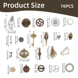 TENGEE Pack of 76 Steampunk, Steampunk Accessories, Steam Punk, Steampunk Decoration, Gears, Gears, Steampunk Accessories, Men, Metal Pendant, Gears, Steampunk, for Crafts, Jewellery Making