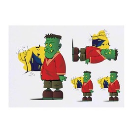 4 x 'Monster Cartoon' Temporary Tattoos - Water Resistant, Skin-Safe, Non-Toxic Transfers, Mixed Sizes (TO00081000)