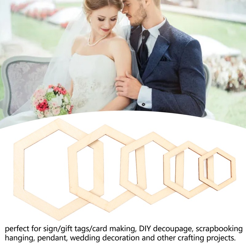 205Pcs Hexagonal Wooden Cutouts 5 Sizes Light Durable Odourless Blank