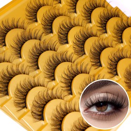 False Eyelashes Natural Look 12mm Fluffy Lashes Wispy Faux Mink Eyelashes 3D Volume Cat Eye Lashes Pack by Zegaine 14 Pairs