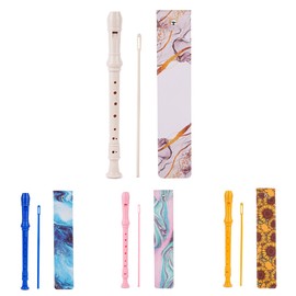 Jasenna Recorder Instrument for Beginner Kids Adults,8-Hole Soprano Descant Recorder Music Flute with with Cleaning Rod & Leather Case For School Student Home Entertainment(2-White Gold Splash-ink)