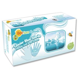 BeeSure BE2928 Naturals Glacier Nitrile Powder Free Exam Gloves, 3 mil, Large, Nitrile, Beaded-Cuff (Pack of 300),blue
