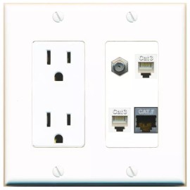 Wall Plate City CAT7 COAX 2 PHONE Port Wall Plate w/Power Outlet White