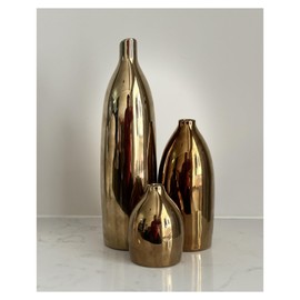 Gold Vase Set - Ceramic Vases Home Decor, Modern Decorative Vase for Flower, Table Centerpieces for Dining Room Living Room Entrance Console Fireplace Bookshelf Kitchen Bathroom Shelf (Gold)