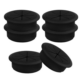 6 Pack Cable Grommet Desk, 60 mm Cable Pass Plastic with Removable Round Cover, Cable Grommets for Desks, Schools, Offices, Organisation of Cables (Black)