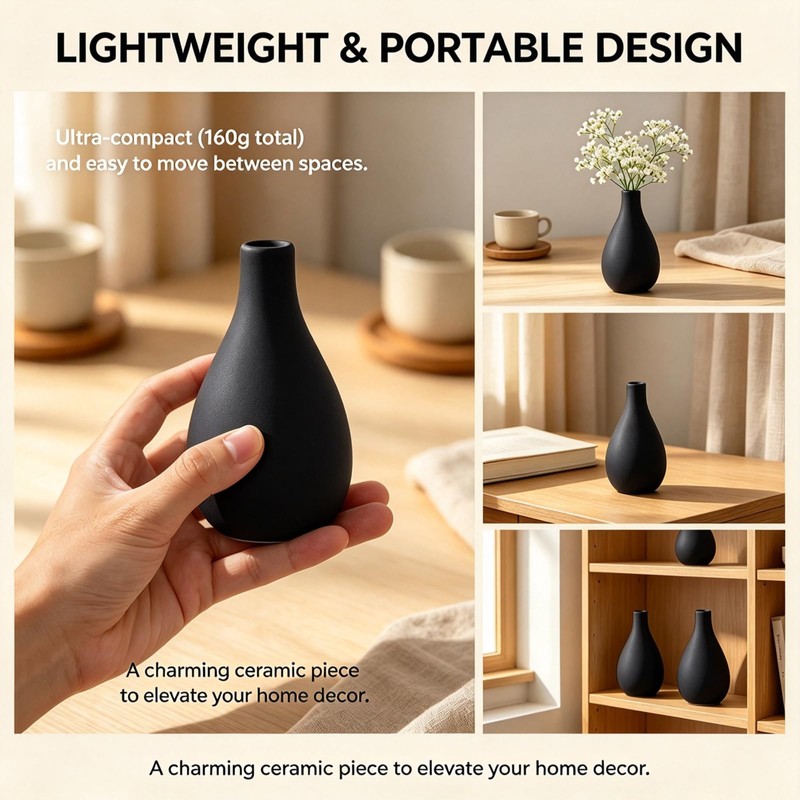 4.5 Inch Matte Blue Ceramic Bud Vase, Small Teardrop Shape