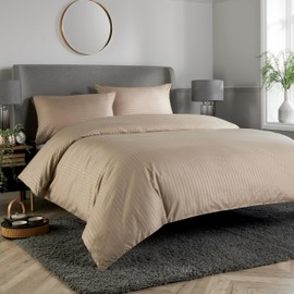 Olivia Rocco Mayfair Stripe Duvet Cover Set Easy Care Satin Stripes Comforter Reversible Bedding Quilt Covers With Pillowcases, Single Natural