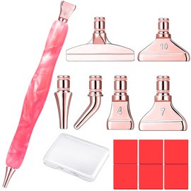 Rose Gold Metal Stainless Steel Tip Resin Diamond Painting Art Club Sticky Drill Dot Pen Stylus Kits Set Accessories Tool with Wax for 5D DIY Diamond Painting Gem Nail Art Decoration Pink