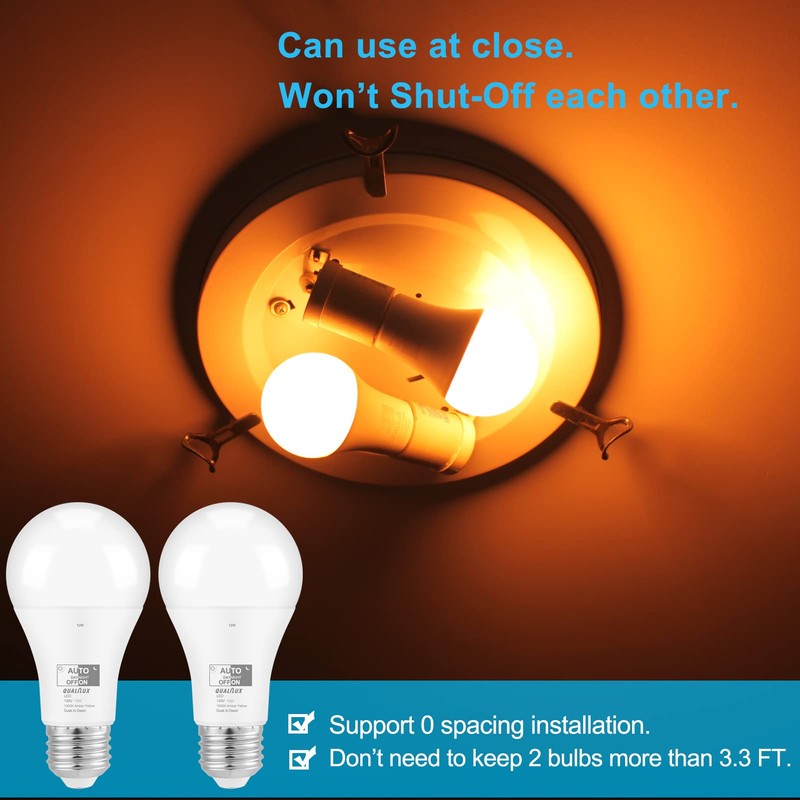 Qualilux Dusk to Dawn Bug Light Bulbs Outdoor, 1900K Amber