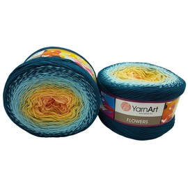 YarnArt Flowers 500g Bobbel Wool, Colour Gradient, 55% Cotton, Bobble Knitting Wool, Multicolour