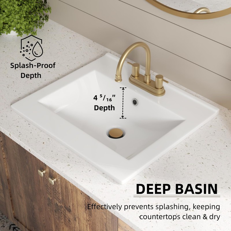 20"W x 18"D Drop In Bathroom Sink with 4-in Centerset