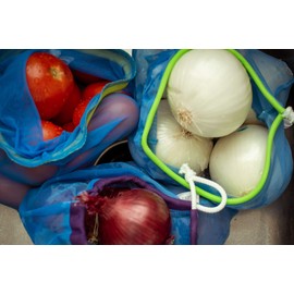 Bolsas ecológicas de malla elástica para frutas, verduras, semillas, multiusos, reutilizables, traslucidas, súper resistentes, para mas de 2.5 kg, Varios Colores, Marca Sombrero de Bruja