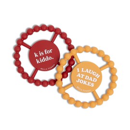 Bella Tunno Happy Teether 2pk – Soft & Easy Grip Baby Teether Toy, Silicone Teether Ring to Help Soothe Gums, Non-Toxic and BPA Free, K for Kiddo/I Laugh at Dad Jokes