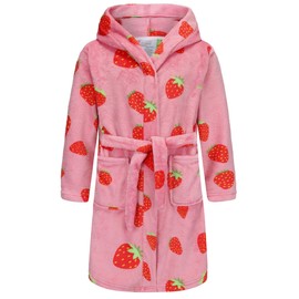 BTPEIHTD Kids Hooded Bathrobe Girls Soft Plush Hooded Flannel Pajamas Sleepwear Boys Spa Robe Rose Strawberry 5-6 Years