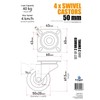 50mm Set of 4 Swivel Castors with Plate Fitting (TPR