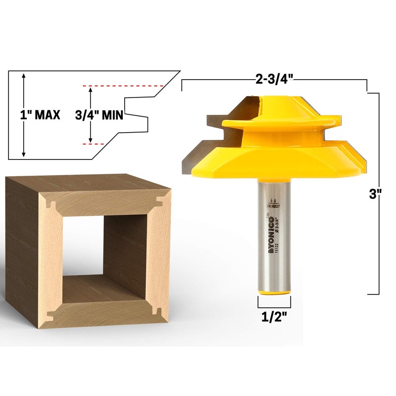 YONICO Lock Miter Router Bit Set 3 Bit 45 Degree