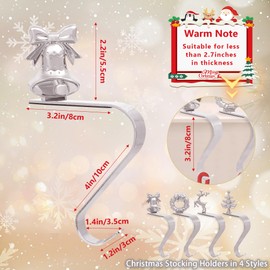 Christmas Stocking Holders Silver Christmas Stocking Clips, 4 Styles Christmas Stocking Hangers Christmas Fireplace Metal Hook No-Punch Kitchen Hooks For Christmas Holiday New Year Winter Home Decor