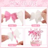 EASY JOY 80Pcs Bow Party Tableware Set Pink Bow Party