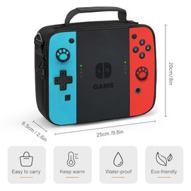 JIRAIKEI Insulated Lunch Box for Boys Girls, Game Lunch Bag for School Work Office Travel Picnic Hiking Beach, Reusable Portable Lunchbox with Adjustable Strap