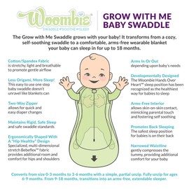Woombie Grow with Me Baby Swaddle, Convertible Swaddle Fits Babies 0-9 Months, Expands to Wearable Blanket for Babies up to 18 Months, Dreamy Blue Chevron