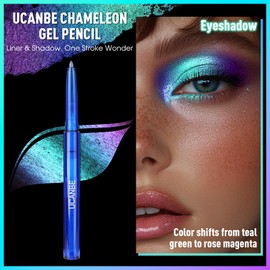 UCANBE Chameleon Eyeshadow & Eyeliner Gel Pencil-Multichrome Shifting Colors Metallic Glitter Eye Makeup,Waterproof Long-Lasting Smudge-Proof Multi-Dimensional Color (Teal Green to Rose Magenta)