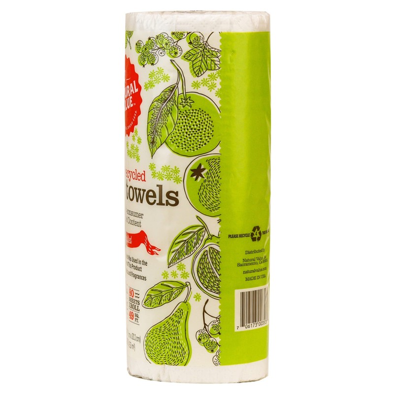 Natural Value 100% Recycled Paper Towels, Single Roll 2 ply