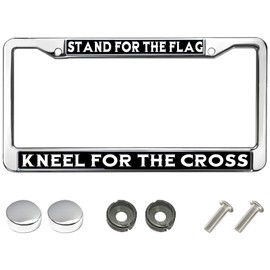 Love US Standard License Plate Frame Quote Jesus License Plate Tag Quote Stand for The Flag Kneel for The Cross 2 Holes