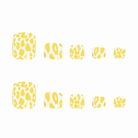 BABALAL Toe Nails Press on Cheetah Fake Toenails with Design Gold Acrylic Toe Nails Y2k Leopard False Toenails 24Pcs French Tip Stick on Toenails for Women Girls Hottie Gyaru Full Cover Toenails Art