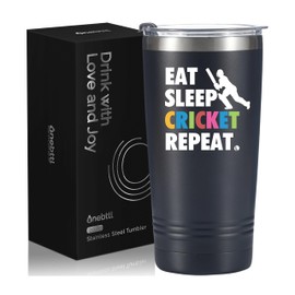 Onebttl Cricket Gifts, Cricket Presents for Men on World Cricket Day, Birthday and Christmas, 20 oz Insulated Stainless Steel Tumbler - EAT Sleep Cricket Repeat