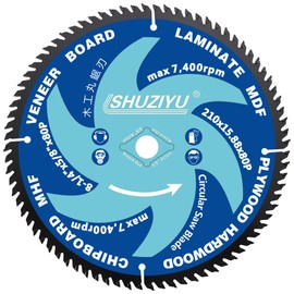 SHUZIYU 8 1/4 Inch (210MM)-80T, Arbor 5/8"-Diamond, Smooth Cut Coating. Circular Saw Blade, Table Saw Blade, Miter Saw Blade, for Laminate, Veneer Board, Plywood, Hard Wood, MDF and HDF Cutting