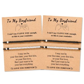 Pinky Promise Bracelets for Couples 4 Pcs Morse Code Bracelets Matching Couple Bracelets Long Distance Touch Bracelets Valentine's Day Gifts for Boyfriend Girlfriend Husband Wife