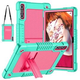 Hoibon for KADYBE D106 Tablet Case,for MEIZE D106 Tablet Case,Shockproof Kids Rugged Case with Shoulder Strap for KADYBE D106/MEIZE D106/VOZIZOV D106/FEONAL Android 14 10 inch Tablet (Green/Pink)