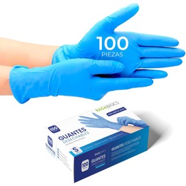 100 Guantes de Nitrilo de Alta Calidad Color Azul, Sin Látex, Sin Polvo, Diseño Ambidiestro, Ajuste Perfecto, Desechables y Resistentes. (Talla Chica)