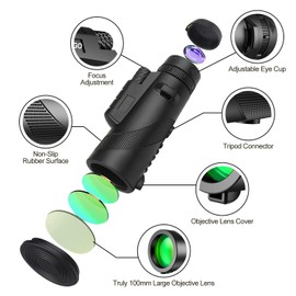 HYTAMY Monocular Telescope 80 x 100 High Powered Monoculars for Adults with Tripod，Monocular for Smartphone Suitable for Bird Watching Larger Vision, Hunting, Wildlife, Travel, Camping, Hiking (Black)