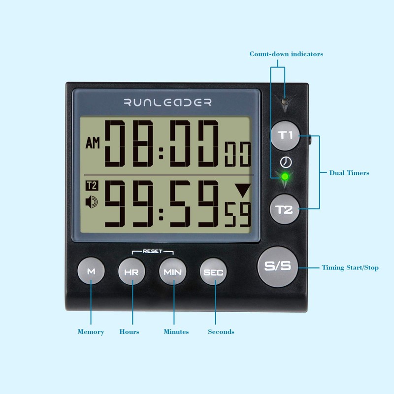 Runleader Digital Dual Kitchen Timer, Bakery Timer, Count Down/Count Up