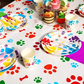 Tegeme 3 piezas de mantel de plástico con estampado de huellas de perro, suministros de fiesta con estampado de huellas de perro, decoraciones multicolor para perro, cumpleaños, fiesta de baby shower