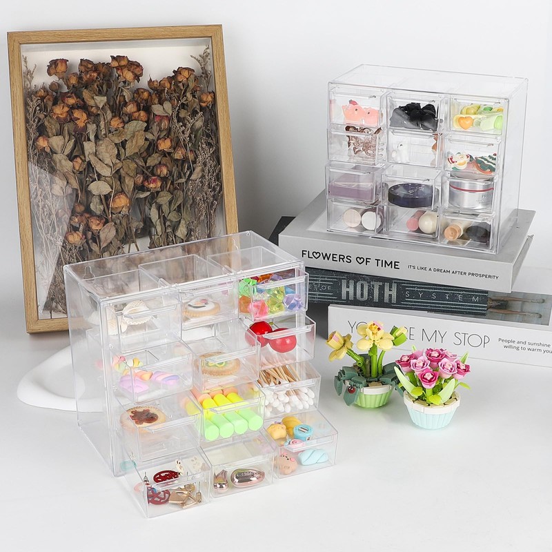 SUPAWAY Mini Transparent Drawer Organizer Small Drawers Stackable Storage Box
