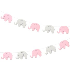 Baby Shower Garland Pink Elephant Bunting Decorations Nursery Decorations Birthday Party Girls Party Supplies Gender Reveal Pink Gray Elephant Banner 10 Feet 17 Pcs